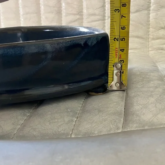 Handcrafted Blue Rounded Triangular Stoneware Bowl - Picture 13 of 17